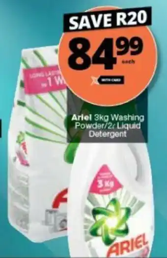 Checkers Ariel Washing Powder/2L Liquid Detergent 3kg offer