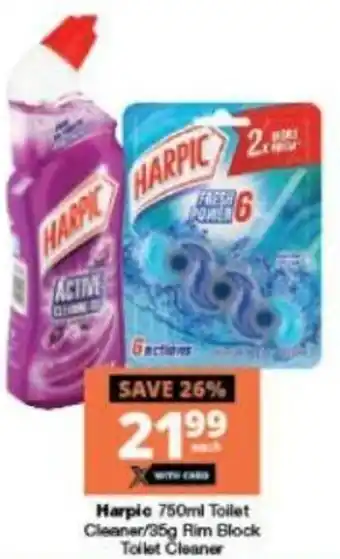 Checkers Harpic 750ml Toilet Cleaner 35g Rim Block Toilet Cleaner offer