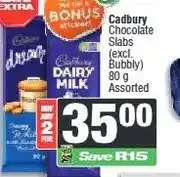 Spar Cadbury Chocolate Slabs (Excl. Bubbly) 80 g Assorted - Buy 2 for offer