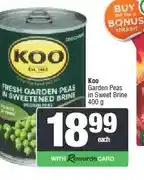 Spar Koo Garden Peas in Sweet Brine 400 g offer