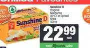 Spar Sunshine D Original Margarine 80% Fat Spread Brick 500 g offer