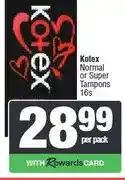 Spar Kotex Normal or Super Tampons 16s offer