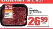 Spar SPAR Country Value Fresh Chicken Livers 500 g offer