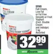 Spar SPAR Full Cream, Low Fat or Fat Free Smooth or Fruit Yoghurt 1 kg Assorted offer