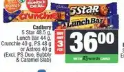 Spar Cadbury 5 Star 48.5 g, Lunch Bar 44 g, Crunchie 40 g, PS 48 g or Astros 40 g - Buy 3 for offer