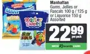 Spar Mister Sweet or Manhattan Gums, Jellies or Rascals 100 g / 125 g or Liquorice 150 g offer
