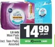 Spar Lil-lets Maxi Pads 10s (Incl. Teen Pads) Assorted offer