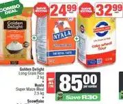 Spar Golden Delight Long Grain Rice 2 kg + Nyala Super Maize Meal 2.5 kg + Snowflake Cake Wheat Flour 2.5 offer