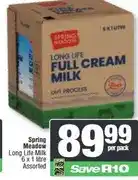 Spar Spring Meadow Long Life Milk 6 x 1 litre Assorted offer