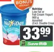 Spar Nutriday Low Fat or Full Cream Yogurt 900 g Assorted offer