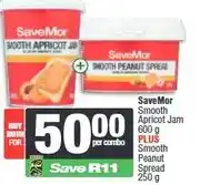 Spar SaveMor Smooth Apricot Jam 600 g PLUS Smooth Peanut Spread 250 g offer