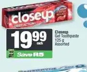Spar Closeup Gel Toothpaste 125 g Assorted offer