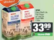 Spar SPAR Extra Shelf Life Full Cream or Low Fat Fresh Milk 2 litre offer