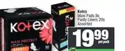 Spar Kotex Maxi Pads 8s / Panty Liners 20s Assorted offer