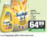 Spar Sunlight Auto 5 in 1 Washing Powder 2 kg or Liquid 1.5 litre Assorted offer