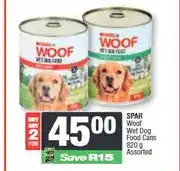 Spar SPAR Woof Wet Dog Food Cans 820 g Assorted (Buy any 2 for R45) offer
