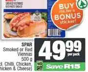Spar SPAR Smoked or Red Viennas 500 g (Excl. Chilli, Chicken, Chicken & Cheese) offer