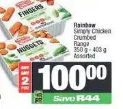 Spar Rainbow Simply Chicken Crumbed Range 350 g - 403 g Assorted - Buy 2 for offer