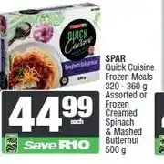 Spar SPAR Quick Cuisine Frozen Meals 320 - 360 g Assorted or Frozen Creamed Spinach & Mashed Butternut 50 offer