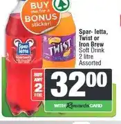 Spar Spar-letta, Twist or Iron Brew Soft Drink 2 litre Assorted (Buy any 2) offer