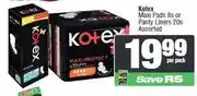 Spar Kotex Maxi Pads 8s or Panty Liners 20s Assorted offer