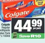 Spar Colgate Regular Toothpaste Value Pack 2 x 100ml offer
