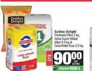 Golden Delight Parboiled Rice 2kg, Iwisa Super Maize Meal 2.5kg & Snowflake Flour 2.5kg