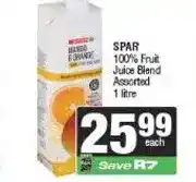 Spar SPAR 100% Fruit Juice Blend Assorted 1 litre offer