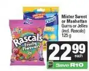 Spar Mister Sweet or Manhattan Gums or Jellies (incl. Rascals) 125 g offer