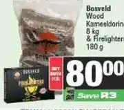 Spar Bosveld Wood Kameeldoring 8 kg & Firelighters 180 g offer