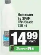 Spar Homecare by SPAR Thin Bleach 750 ml offer
