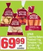 SPAR Country Value Potatoes 1 kg, Tomatoes 1 kg, Carrots 1 kg & Onion 1 kg Combo