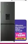 Game Hisense 222 L Bottom Freezer Fridge with Water Dispenser (H310BIT-WD) offer