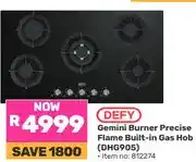 Game Defy Gemini Burner Precise Flame Built-in Gas Hob (DHG905) offer