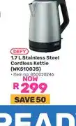 Game Defy 1.7 L Stainless Steel Cordless Kettle (WK5100JS) offer
