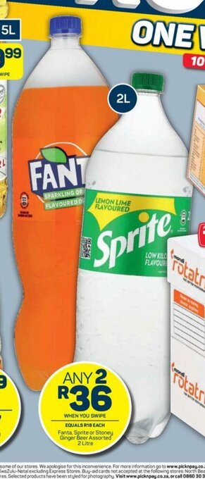 Pick n Pay Fanta, Sprite or Stoney Ginger Beer Assorted 2 Litre offer