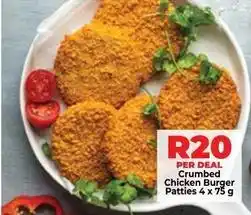Crumbed chicken burger patties