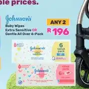 Johnson's Baby Wipes Extra Sensitive OR Gentle All Over 6-Pack (Any 2)