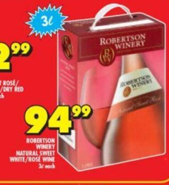 Robertson Winery Natural Sweet White/Rose Wine 3L each offer at Shoprite