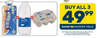 Pick n Pay Hypermarket Blue Ribbon Classic White Sliced Bread, PnP Full Cream or Low Fat Fresh Milk and PnP no name Eggs Large offer