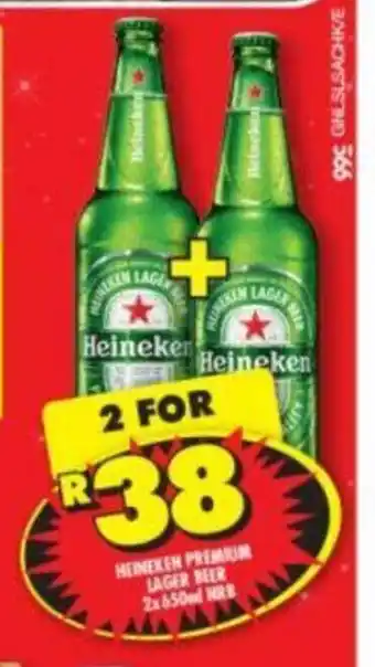 Shoprite Heineken Premium Lager Beer 2x650ml NRB offer