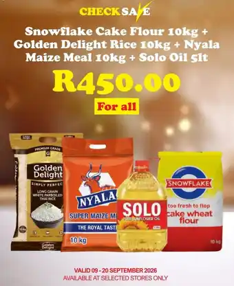 Snowflake Cake Flour + Golden Delight Rice + Nyala Maize Meal + Solo Oil