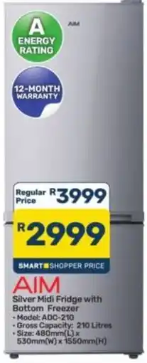 Pick n Pay Hypermarket AIM Silver Midi Fridge with Bottom Freezer offer