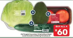Pick n Pay PnP English Cucumber, Crisp Lettuce Head, Loose Avocado and Slicing Tomatoes 2s offer