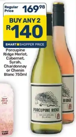 Pick n Pay Hypermarket Porcupine Ridge Merlot, Cabernet, Syrah, Chardonnay or Chenin Blanc offer