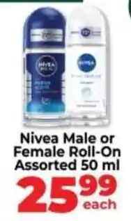 Food Lover's Market Nivea Male or Female Roll-On Assorted offer