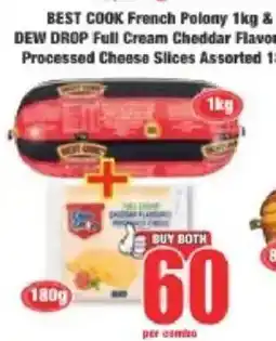 Boxer BEST COOK French Polony & DEW DROP Full Cream Cheddar Processed Cheese Slices Assorted offer