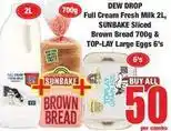 Boxer Full cream fresh milk & sliced brown bread & large eggs offer