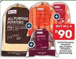 Pick n Pay All purpose potatoes, english tomatoes, carrots and beetroot offer