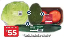 Pick n Pay Pnp english cucumber, crisp lettuce head, loose avocado and slicing tomatoes 2s offer